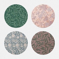 William Morris round sticker vector set