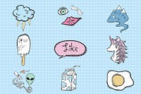 Funky psd doodle cartoon teen sticker set