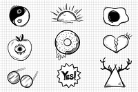 Bw funky icon vector doodle cartoon sticker set