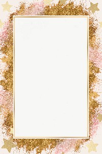 Shiny gold border vector festive glitter star pattern frame