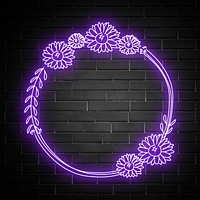 Vector neon frame floral glowing border