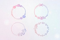 Vector floral round frame set glitter effect 