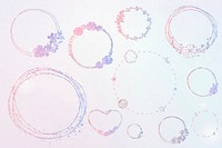 Vector floral round frame set glitter effect colorful gradient 