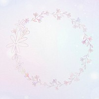 Vector floral wreath frame holography effect