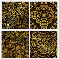 Luxury floral pattern vector set remix from artwork by William Morris