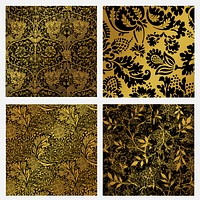 Vintage floral pattern vector set remix from artwork by William Morris