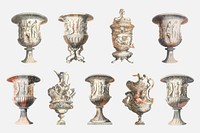 Ancient ornamental pot vector vintage illustration set