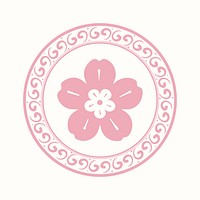 Pink sakura flower badge vector Chinese traditional symbol