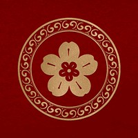 Chinese sakura flower badge vector gold new year design element