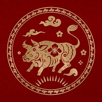 Year of ox badge vector gold Chinese horoscope zodiac animal
