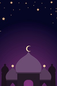 Purple mosque silhouette background psd Eid Mubarak and Ramadan Kareem illustration