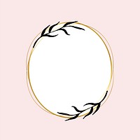 Gold round frame vector with simple flower drawing