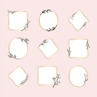 Gold geometric frame vector set in minimal flower doodle style