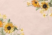 Floral border vector with watercolor sunflower on pink background