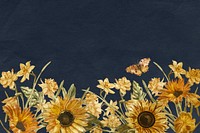 Sunflower border psd on navy blue background