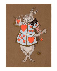 White Rabbit art print, William Penhallow Henderson's famous character for Alice in Wonderland (1915). Original from The Smithsonian. Digitally enhanced by rawpixel.