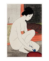 Goyō Hashiguchi art print, Yokugo no onna painting (1915). Original from Library of Congress. Digitally enhanced by rawpixel.