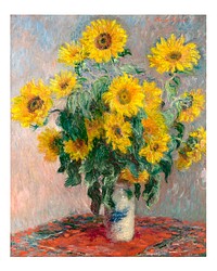 Claude Monet sunflower poster. The famous Bouquet of Sunflowers still life painting (1881). Original from The MET. Digitally enhanced by rawpixel.
