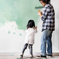 Asian family renovating the house