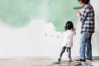 Asian family renovating the house background
