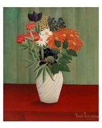 Henri Rousseau painting, vintage Bouquet of Flowers with China Asters and Tokyos (Bouquet de fleurs aux reines-marguerites et aux tokyos) post-impressionism wall art