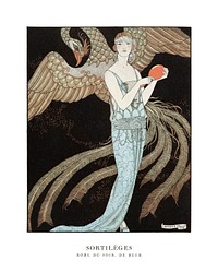 Woman vintage art poster, art deco fashion illustration remix from the artwork of George Barbier