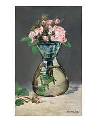 Edouard Manet flower art print, vintage painting, Moss Roses in a Vase