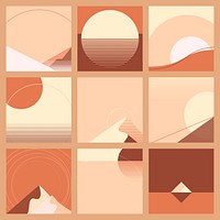 Retrofuturism sunset scenery background psd geometric style set