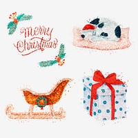 Glitter Christmas illustration vector hand drawn collection