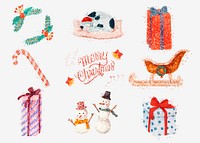 Christmas glitter drawing vector set