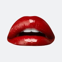Glossy red lips closeup vector with gray background