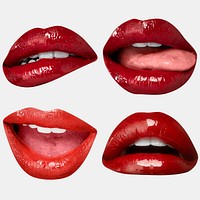 Luscious kissable lips expression psd stickers for Valentine&rsquo;s day set