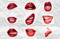 Woman&#39;s red lips expression psd flirty Valentine&rsquo;s day collection