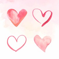 Watercolor heart sticker collection psd valentine's day edition