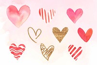 Watercolor heart sticker collection psd valentine&#39;s day edition