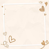 Valentine’s glittery heart frame vector beige crumpled background