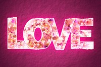 Glittery love word vector sticker with sequin texture