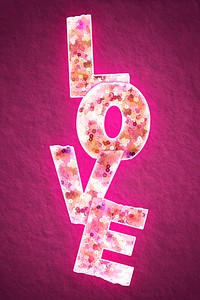 Glittery love word vector sticker with sequin texture