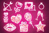 Glittery pink sequin valentine’s sticker vector set