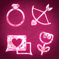 Glittery pink sequin valentine’s sticker vector set