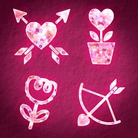 Glittery pink sequin valentine’s sticker vector set