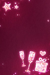 Valentine’s pink background vector with box and champagne glasses in sequin texture