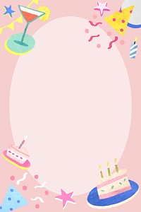 Cute birthday round frame vector pink celebration