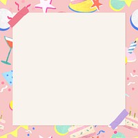 Cute birthday square frame vector pink celebration