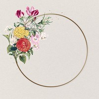 Beautiful buttercup circle frame psd colorful flower vintage illustration