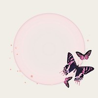 Glittery pink butterfly frame vector circle holographic illustration