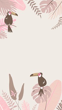 Pastel botanical frame with tropical leaves and toucan birds psd