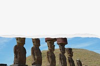 Moai statue background, with ripped paper border