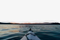 Lake kayak background, with ripped paper border