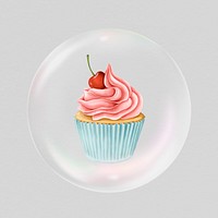 Cherry cupcake in bubble, dessert illustration